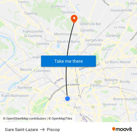 Gare Saint-Lazare to Piscop map