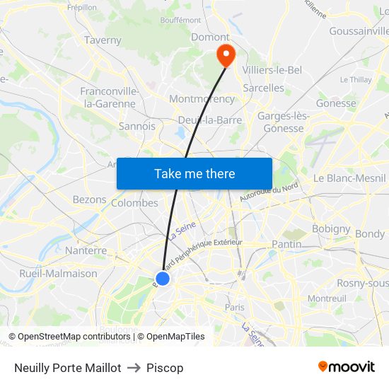 Neuilly Porte Maillot to Piscop map