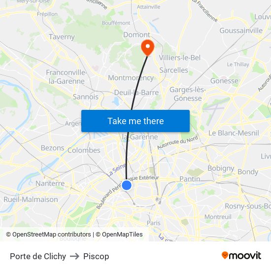 Porte de Clichy to Piscop map