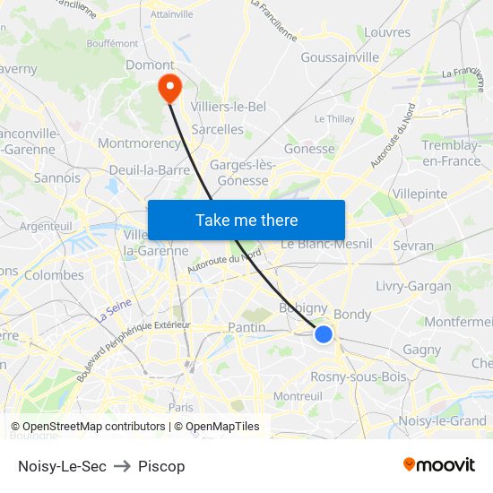 Noisy-Le-Sec to Piscop map