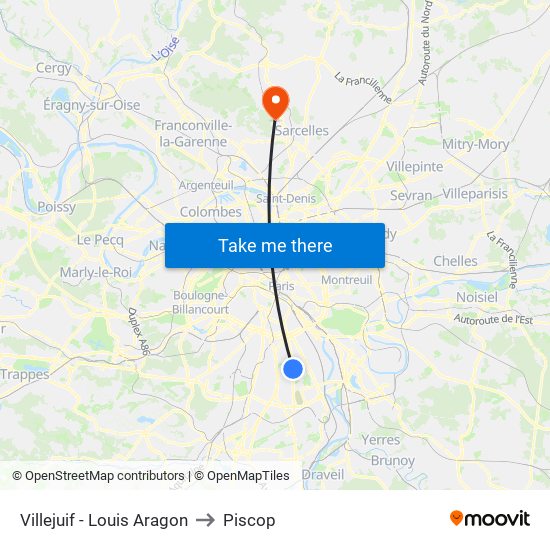 Villejuif - Louis Aragon to Piscop map