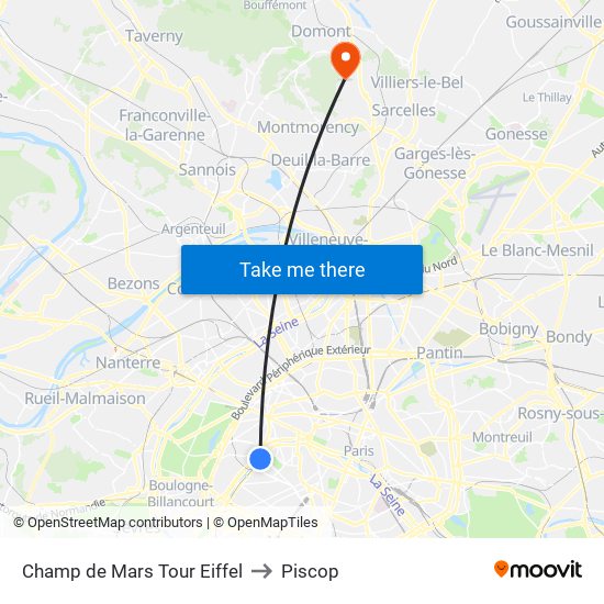 Champ de Mars Tour Eiffel to Piscop map