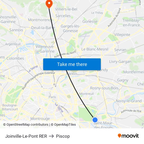 Joinville-Le-Pont RER to Piscop map