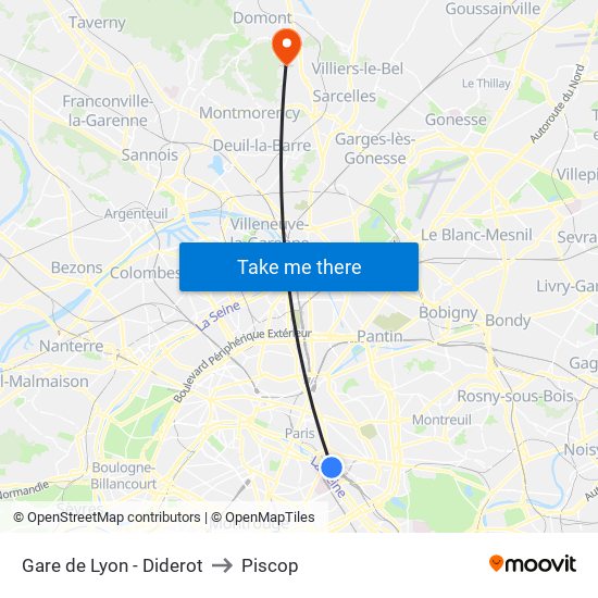 Gare de Lyon - Diderot to Piscop map