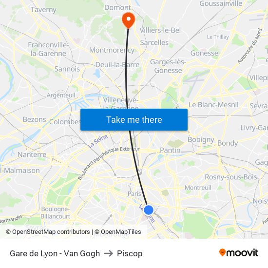 Gare de Lyon - Van Gogh to Piscop map