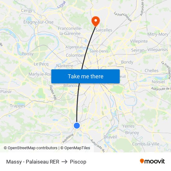 Massy - Palaiseau RER to Piscop map