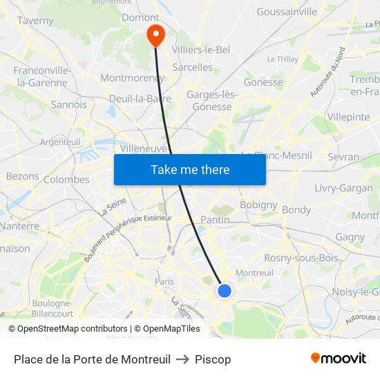 Place de la Porte de Montreuil to Piscop map
