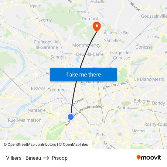 Villiers - Bineau to Piscop map