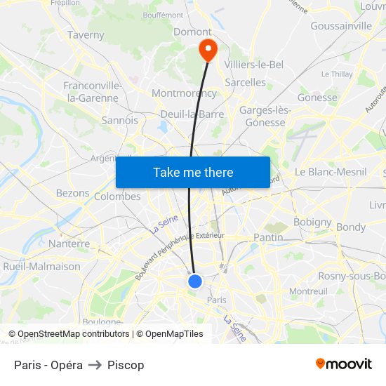 Paris - Opéra to Piscop map