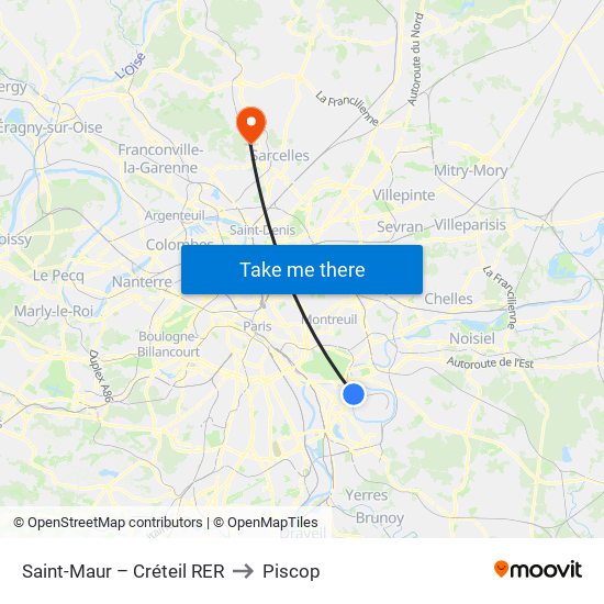 Saint-Maur – Créteil RER to Piscop map