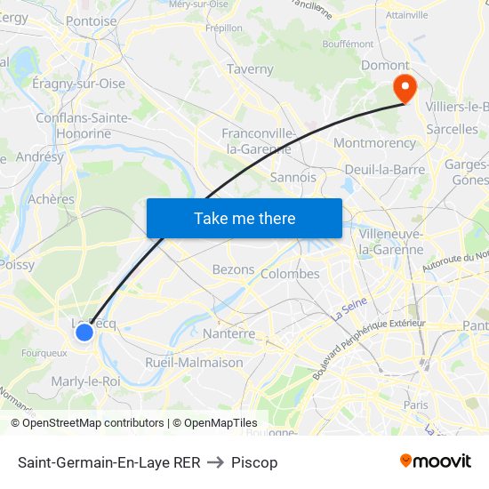 Saint-Germain-En-Laye RER to Piscop map