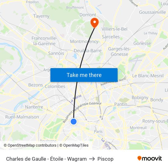 Charles de Gaulle - Étoile - Wagram to Piscop map