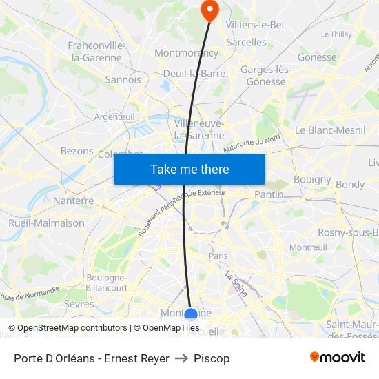 Porte D'Orléans - Ernest Reyer to Piscop map