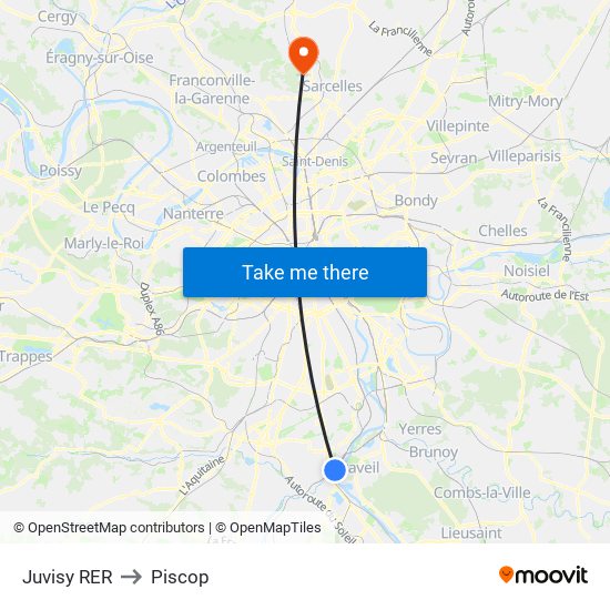 Juvisy RER to Piscop map