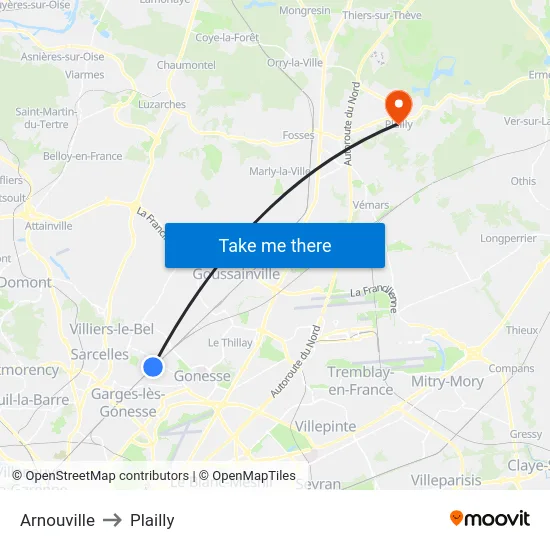 Arnouville to Plailly map