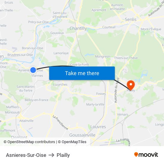 Asnieres-Sur-Oise to Plailly map
