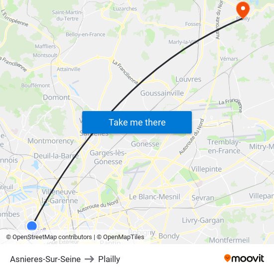 Asnieres-Sur-Seine to Plailly map