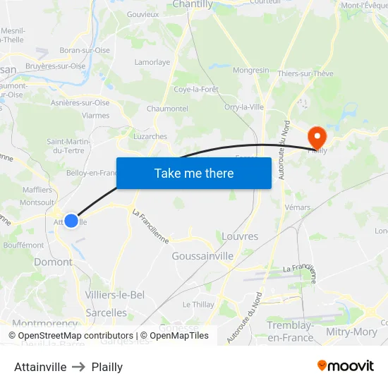 Attainville to Plailly map