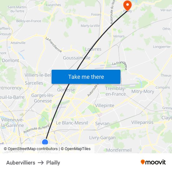 Aubervilliers to Plailly map