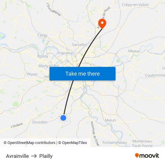 Avrainville to Plailly map