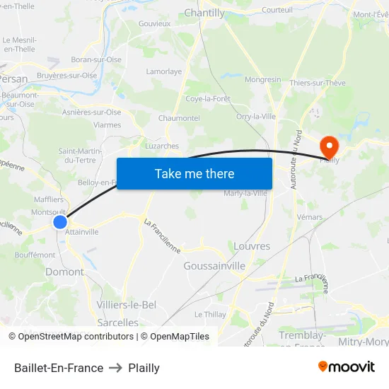 Baillet-En-France to Plailly map