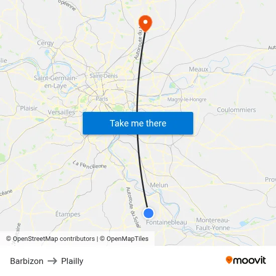 Barbizon to Plailly map