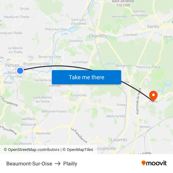 Beaumont-Sur-Oise to Plailly map