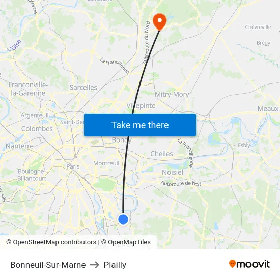 Bonneuil-Sur-Marne to Plailly map