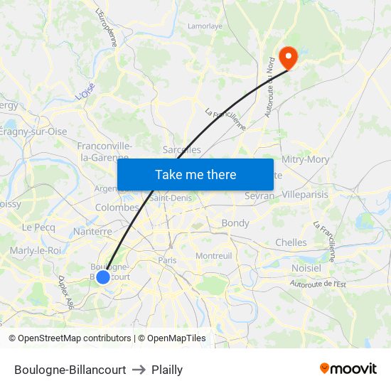 Boulogne-Billancourt to Plailly map