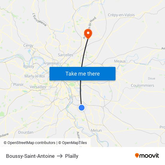 Boussy-Saint-Antoine to Plailly map