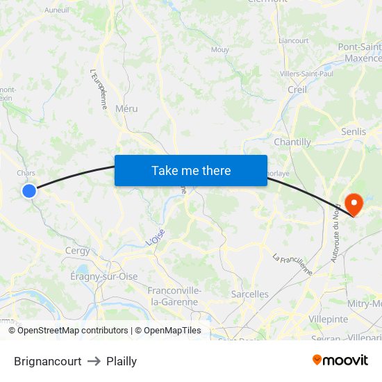 Brignancourt to Plailly map
