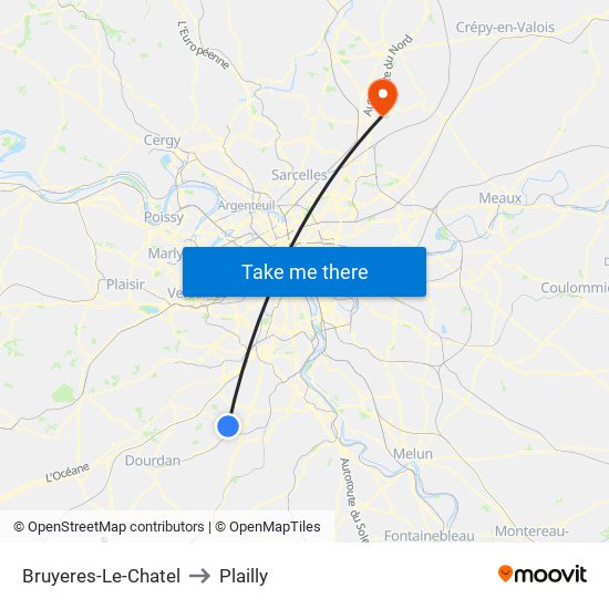 Bruyeres-Le-Chatel to Plailly map