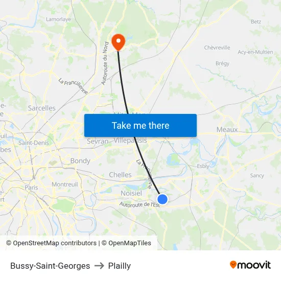 Bussy-Saint-Georges to Plailly map