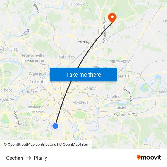 Cachan to Plailly map