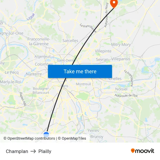 Champlan to Plailly map