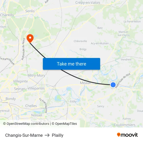 Changis-Sur-Marne to Plailly map