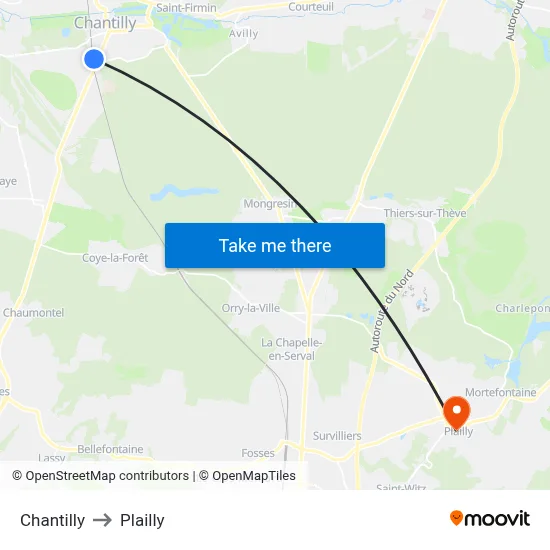 Chantilly to Plailly map