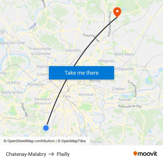 Chatenay-Malabry to Plailly map