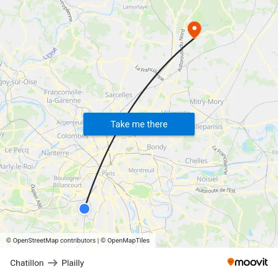 Chatillon to Plailly map