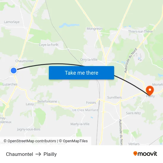 Chaumontel to Plailly map