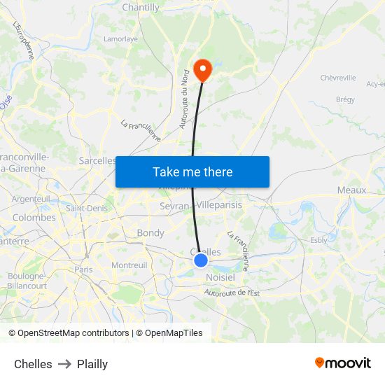 Chelles to Plailly map