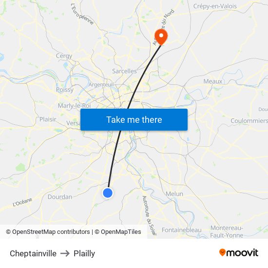 Cheptainville to Plailly map