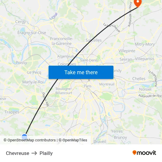 Chevreuse to Plailly map
