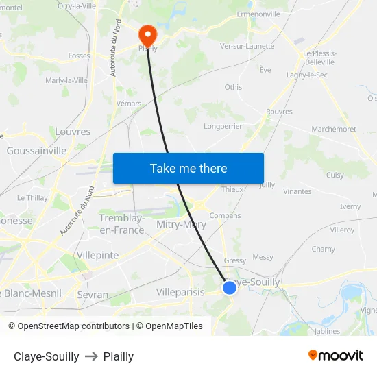 Claye-Souilly to Plailly map