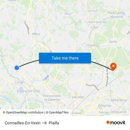 Cormeilles-En-Vexin to Plailly map