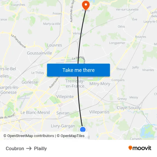 Coubron to Plailly map