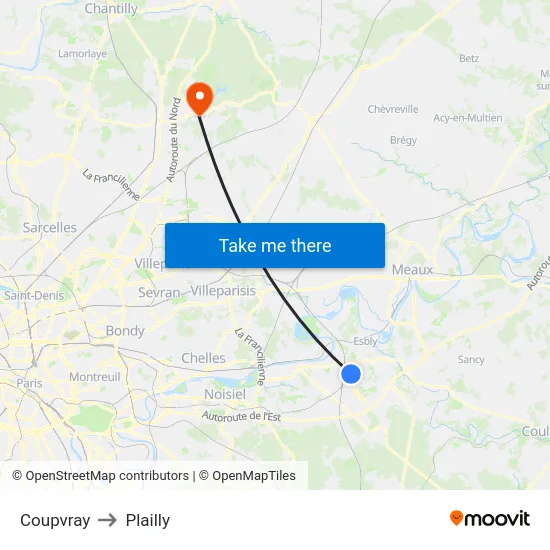 Coupvray to Plailly map