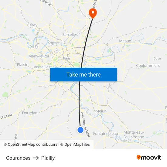 Courances to Plailly map