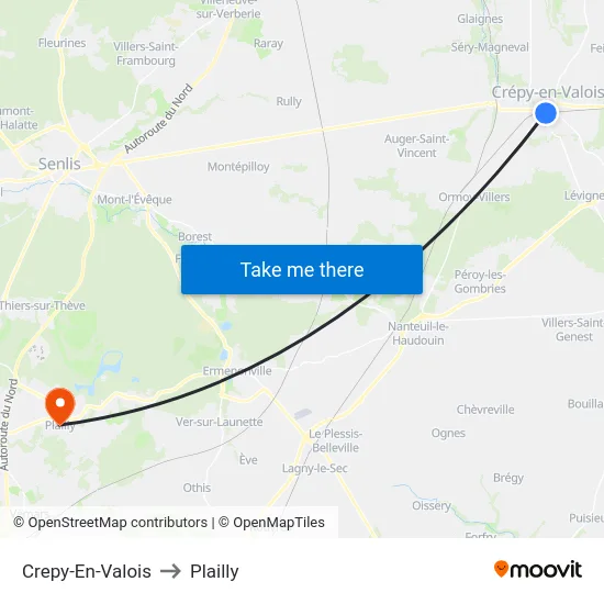 Crepy-En-Valois to Plailly map
