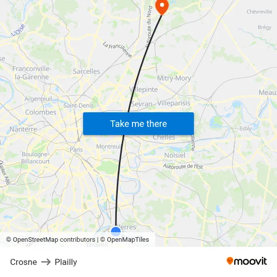 Crosne to Plailly map